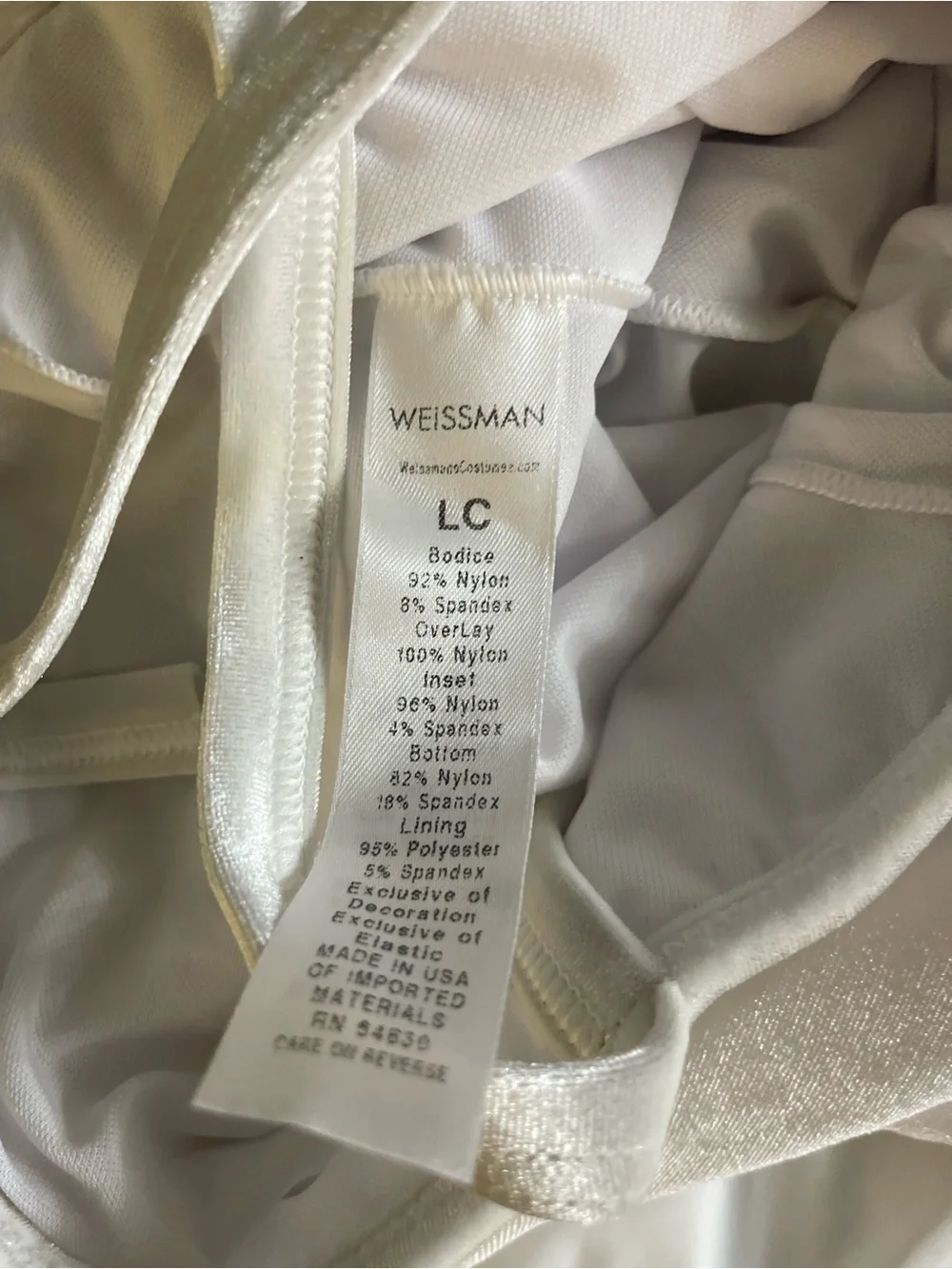 Weissman white leotard base with Sequin Trim